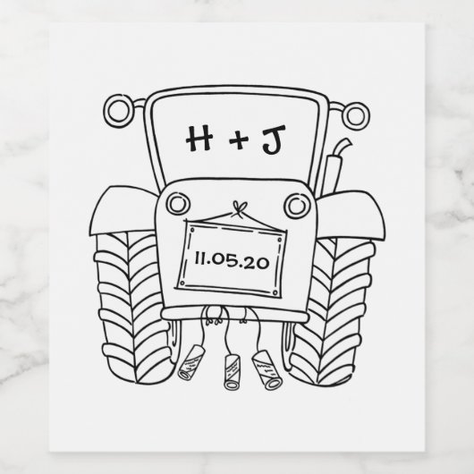 Aangepaste landbruiloft tractor wijn etiket (Enkel label)