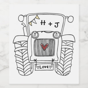 Aangepaste landbruiloft tractor wijn etiket