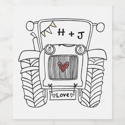 Aangepaste landbruiloft tractor wijn etiket (Enkel label)