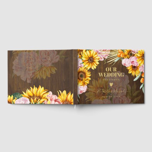 Aangepaste Landelijke Zonnebloemen Roze Rozen Brui Gastenboek (Volledig)