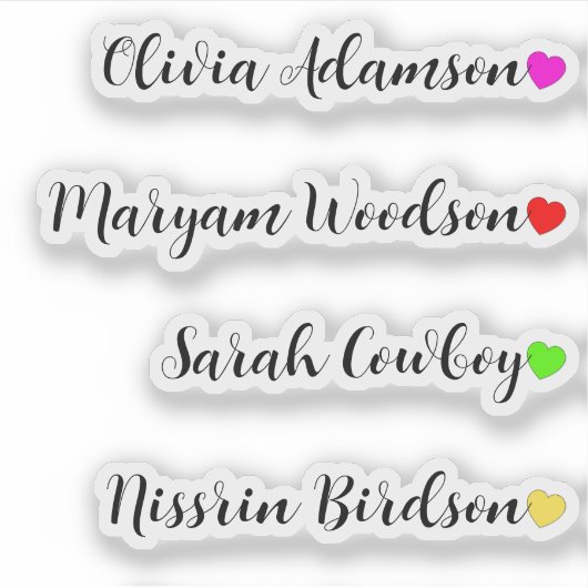 Aangepaste Lange Naam Stickers met Harten (Voorkant)