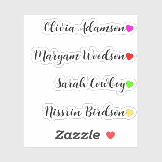 Aangepaste Lange Naam Stickers met Harten (Vel)