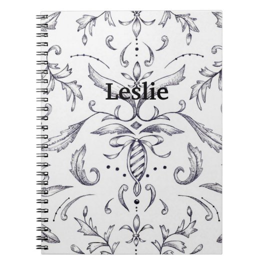 Aangepaste laptop - Damask Black en White Notitieboek (Voorkant)