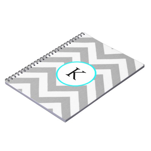 Aangepaste laptop - Ontwerp: Gray Chevron w/Monogr Notitieboek (Linkerzijde)