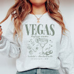 Aangepaste Las Vegas Bachelorette Party gepersonal Trui<br><div class="desc">Blijf gezellig en stijlvol tijdens uw Las Vegas vrijgezellenfeest met onze Emerald Green "Vegas Before Vows" Custom Las Vegas Bachelorette Party Crewneck Sweatshirt. Dit comfortabele en modieuze sweatshirt is de perfecte keuze voor het toevoegen van warmte en eenheid aan het ensemble van uw bruidsfeestje. Met een retro casino-geïnspireerd ontwerp, vangt...</div>