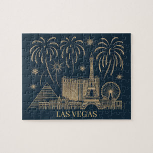 Aangepaste Las Vegas Skyline Gold Line Art Vintage Legpuzzel