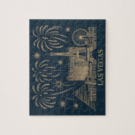 Aangepaste Las Vegas Skyline Gold Line Art Vintage Legpuzzel