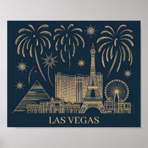 Aangepaste Las Vegas Skyline Gouden Lijn Kunst Rei Poster