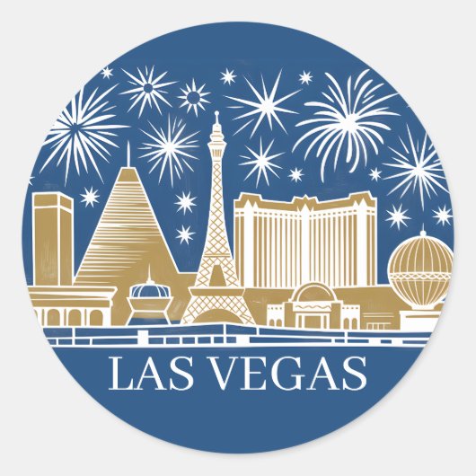 Aangepaste Las Vegas Strip Silhouette Minimalistis Ronde Sticker (Voorkant)