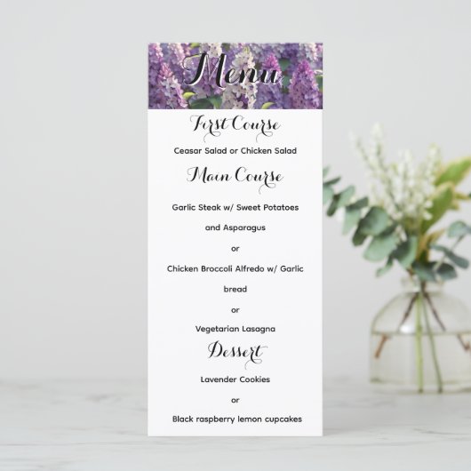 Aangepaste Lavendel Bloem Wedding Menu (Staand voorkant)