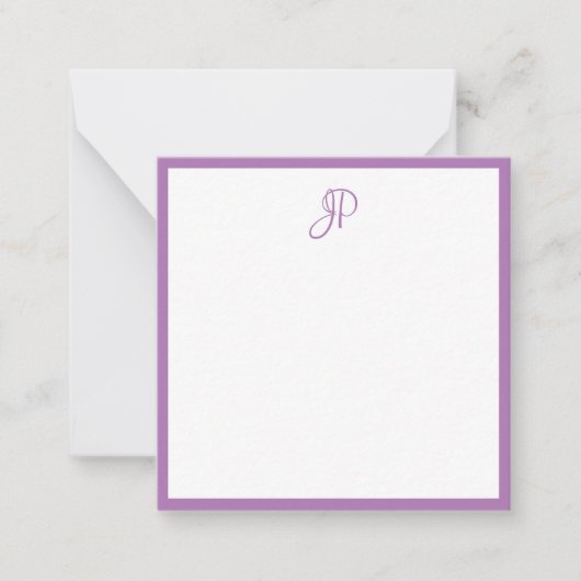 Aangepaste lavendel kleur handgeschreven monogram notitiekaartje (Voorkant)