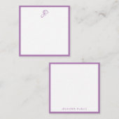 Aangepaste lavendel kleur handgeschreven monogram notitiekaartje (Voorkant / Achterkant)