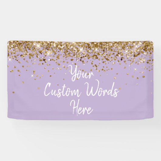 Aangepaste lavendel paars & gouden verjaardagsfees spandoek (Horizontaal)
