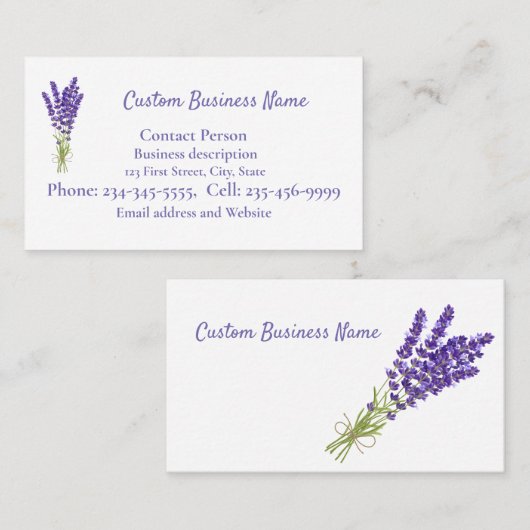 Aangepaste Lavendel paarse mauve tuinbloem Busin Visitekaartje (Voorkant / Achterkant)