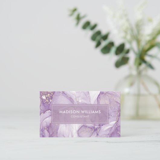 Aangepaste Lavendel Paarse Witte Glitter Professio Visitekaartje (Staand voorkant)