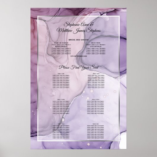 Aangepaste lavendelroze abstracte zitplaatskaart poster (Voorkant)