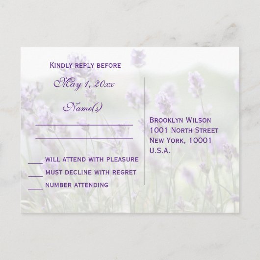 Aangepaste lavender Bohemian Wedding RSVP Briefkaa Uitnodiging Briefkaart (Achterkant)