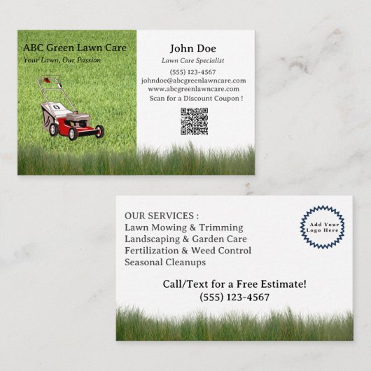 Aangepaste Lawn Care Visitekaartje (Voorkant / Achterkant)