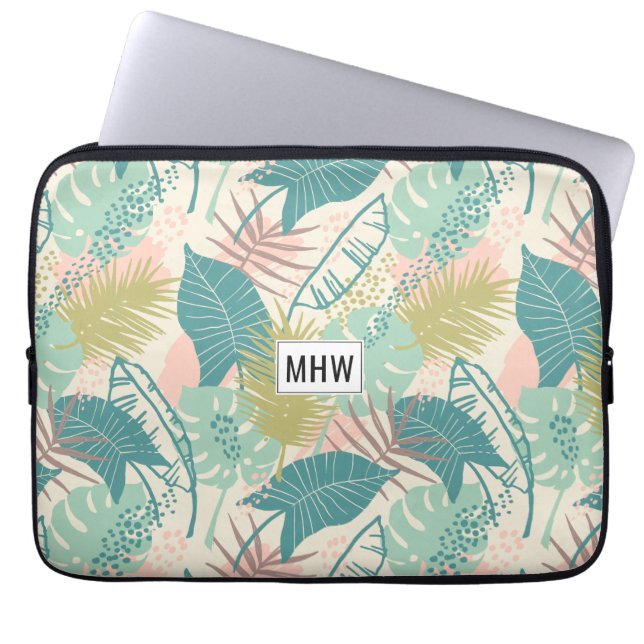 Aangepaste leder-patroonmonogram laptophoezen laptop sleeve (Voorkant)