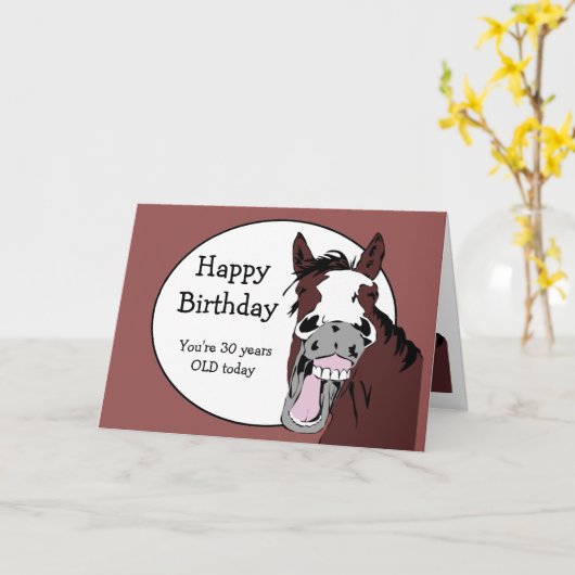 Aangepaste leeftijd 30e verjaardag Humor met paard Kaart (Gele Bloem)