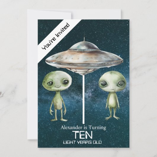 Aangepaste leeftijd Buitenruimte Alien Verjaardags Kaart (Voorkant)