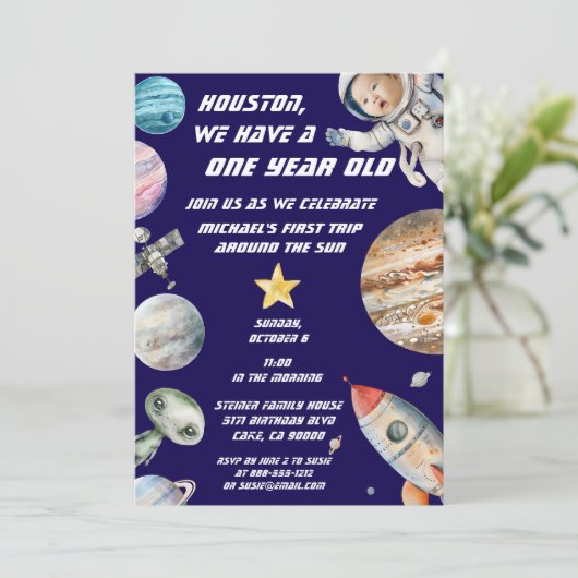 Aangepaste leeftijd Buitenruimte Astronaut Verjaar Kaart (Staand voorkant)