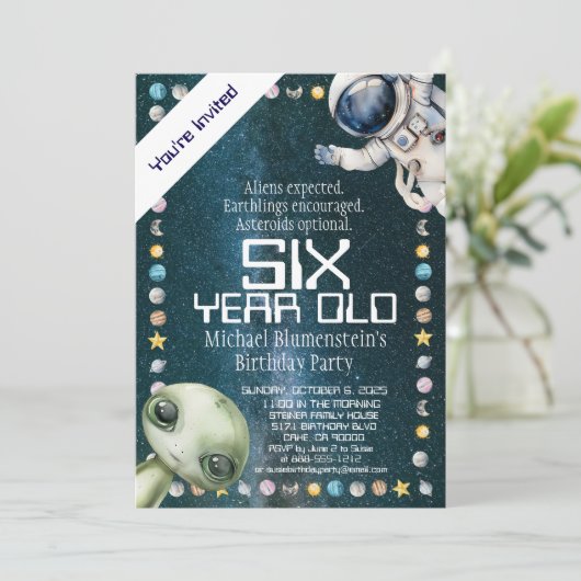 Aangepaste Leeftijd Buitenruimte Verjaardagsfeest Kaart (Staand voorkant)