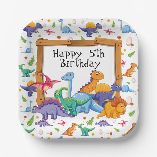 Aangepaste Leeftijd Dinosaurus Verjaardag Papieren Bordje (Voorkant)