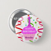 Aangepaste leeftijd en naam Happy Birthday Cupcake Ronde Button 5,7 Cm (Voorkant /achterkant)