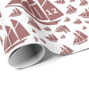 Aangepaste leeftijd en naam rode en witte Schooner Cadeaupapier