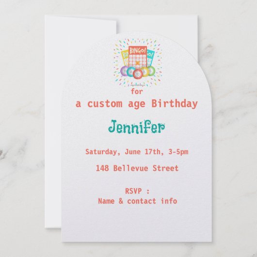 Aangepaste Leeftijd leuk Bingo Thema Verjaardag Kaart (Achterkant)