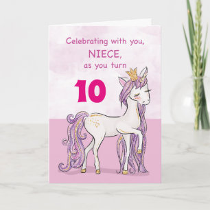 Aangepaste leeftijd niece Birthday roze paard met  Kaart