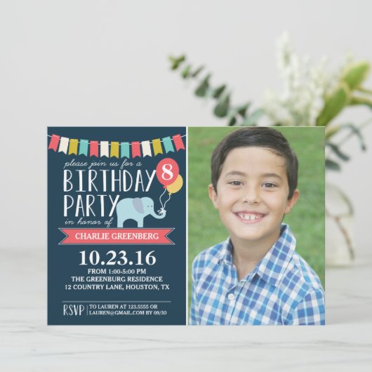 Aangepaste leeftijd olifant Birthday Party | Geboo Kaart (Staand voorkant)