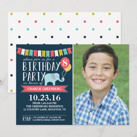 Aangepaste leeftijd olifant Birthday Party | Geboo Kaart (Voorkant / Achterkant)