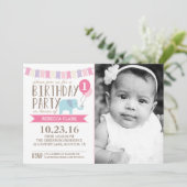 Aangepaste leeftijd olifant Birthday Party | Geboo Kaart (Staand voorkant)