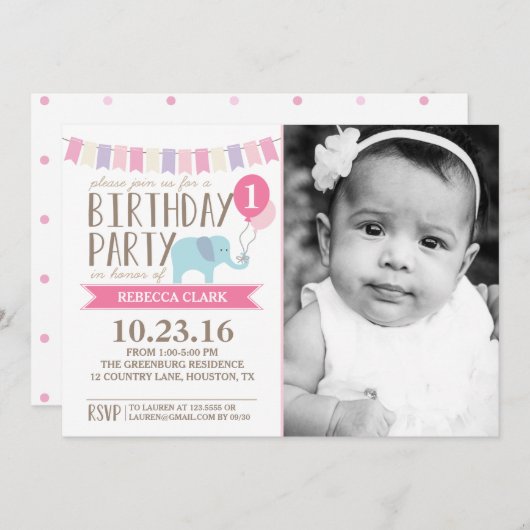 Aangepaste leeftijd olifant Birthday Party | Geboo Kaart (Voorkant / Achterkant)