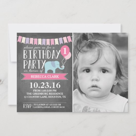 Aangepaste leeftijd olifant Birthday Party | Geboo Kaart (Voorkant)