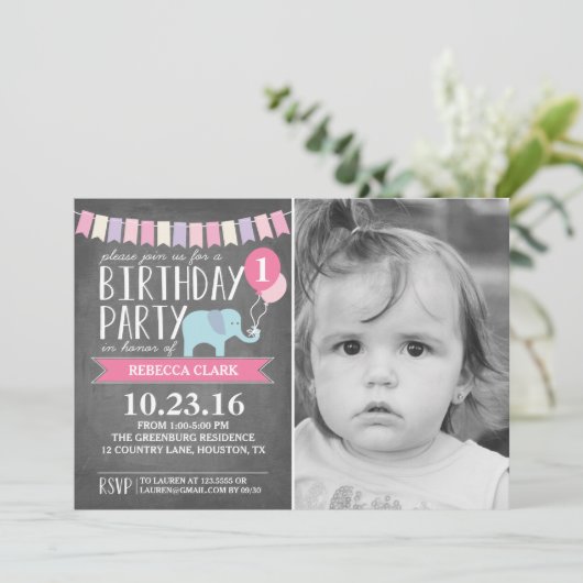 Aangepaste leeftijd olifant Birthday Party | Geboo Kaart (Staand voorkant)