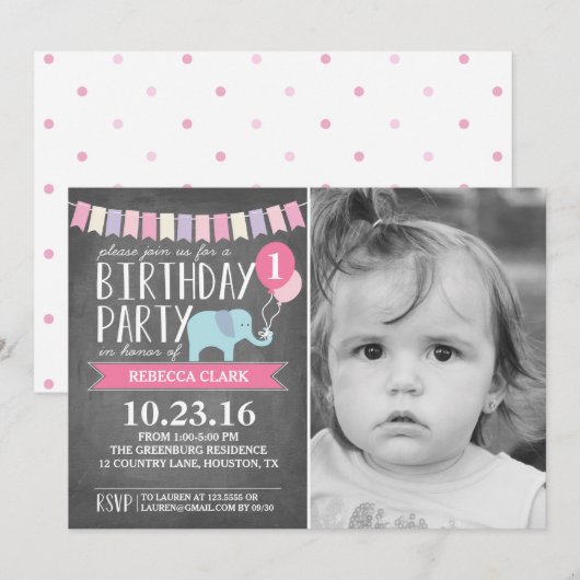 Aangepaste leeftijd olifant Birthday Party | Geboo Kaart (Voorkant / Achterkant)