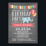 Aangepaste leeftijd olifant geboortedag | Geboorte Kaart<br><div class="desc">Stuur je gasten deze leuke uitnodiging voor het verjaardagsfeest. Pas de ballonnen aan met de leeftijd.</div>