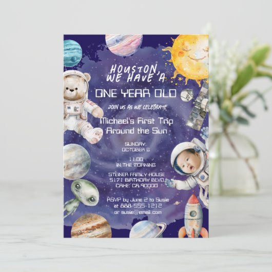 Aangepaste leeftijd Outer Space Astronaut Verjaard Kaart (Staand voorkant)