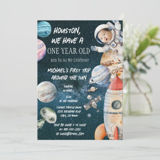 Aangepaste leeftijd Outer Space Astronaut Verjaard Kaart (Staand voorkant)