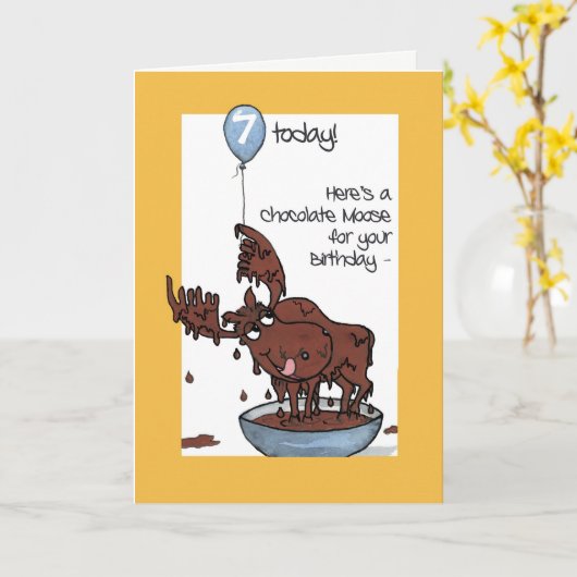 Aangepaste Leeftijd-specifieke Fun Chocolate Moose Kaart (Gele Bloem)