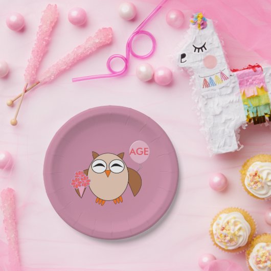 Aangepaste Leeftijd Verjaardag Uil Papier Party Bo Papieren Bordje (Feest)