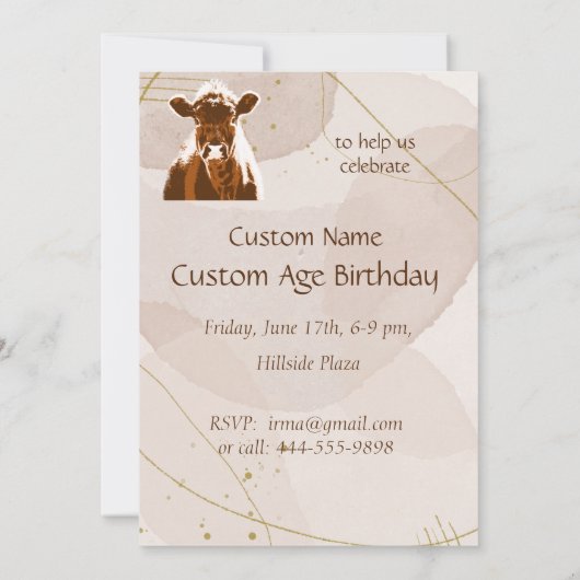 Aangepaste Leeftijd Verjaardagsfeest Bruin Koe Boe Kaart (Achterkant)
