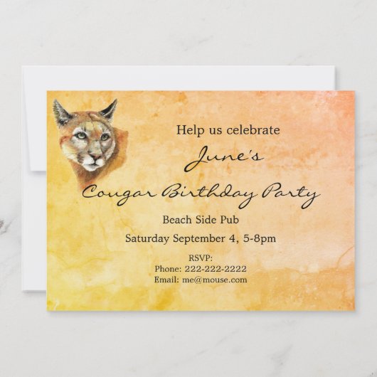 Aangepaste leeftijd verjaardagsfeest Nodig Cougar  Kaart (Achterkant)