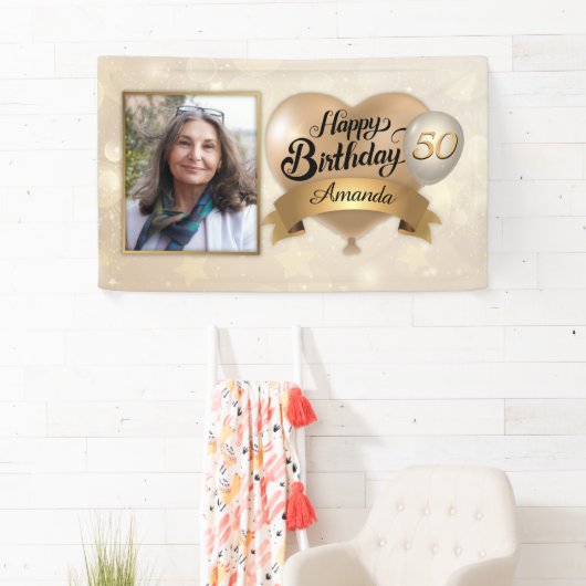 Aangepaste Leeftijd voor crème Gold Elegant Vinyl Spandoek (Insitu)