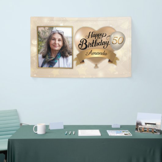 Aangepaste Leeftijd voor crème Gold Elegant Vinyl  Spandoek (Beurs)