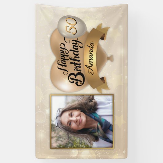 Aangepaste Leeftijd voor crème Gold Elegant Vinyl  Spandoek (Verticaal)