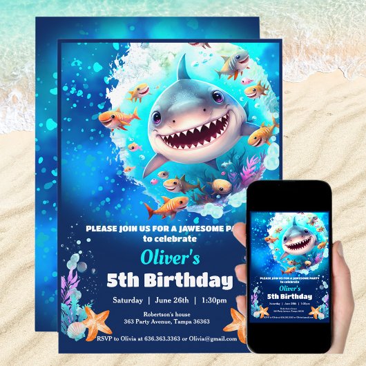 Aangepaste leeftijd voor Shark Pool Birthday Party Kaart